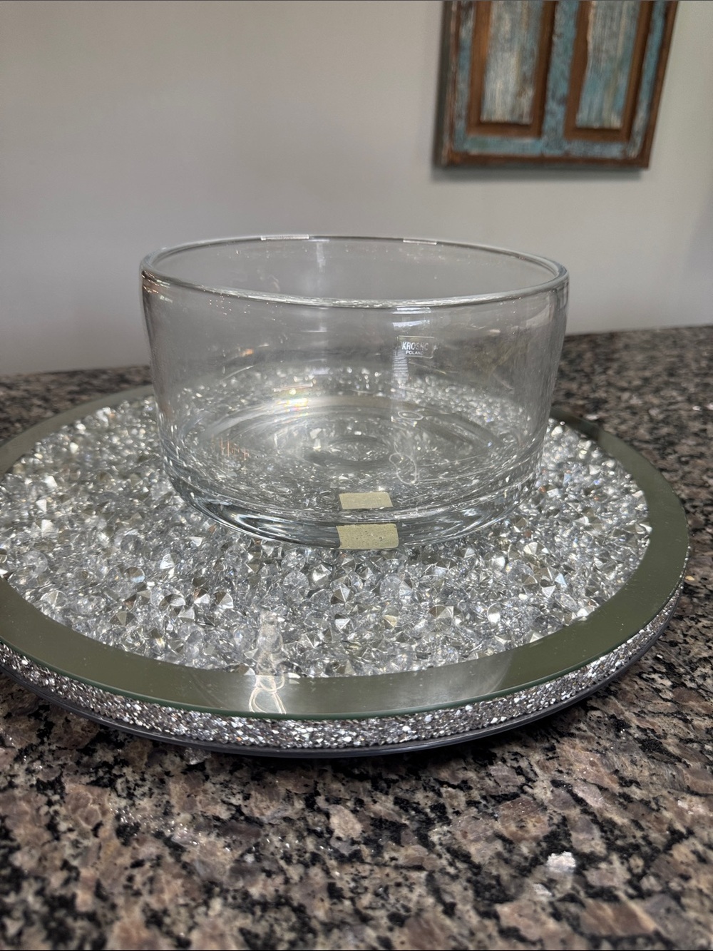 Crate&Barrel Addison Clear Crystal Glass Bowl with Faceted Base EUC